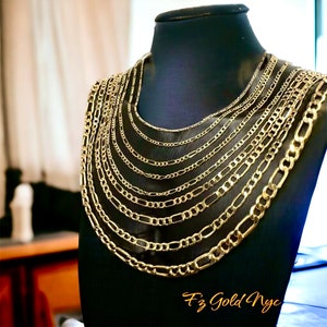 Collana con catena a maglie Figaro in oro vero 10K, catena a maglie spesse, catena Figaro in oro, uomo donna