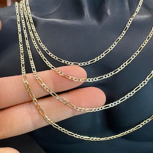 14K Fully SOLID  Gold Figaro Chain-14K Thick Link Chain Necklace -White Pave Two Tone Necklace -14K Gold Chain 2.0mm X All sizes - Men/Women