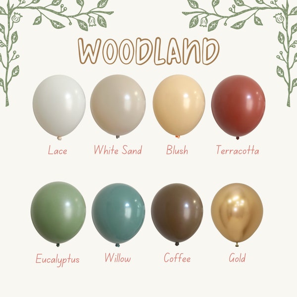 Woodland Balloons | Woodland Baby Shower | Woodland Animals | Neutral Balloons | Eucalyptus Sage | Blush | Gold | Birthday