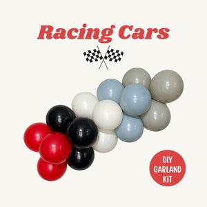 Race Car Balloon Garland, Racing Theme Birthday, Race Car Garland, Cars Birthday, Red, Black, Dusty Blue, Two Fast Birthday, DIY Balloon Kit