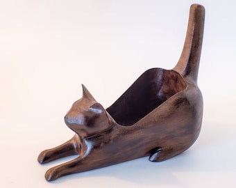 Original Cat Bowl, Flower Pot, Succulent Planter, 3D Printed, Wooden Dish