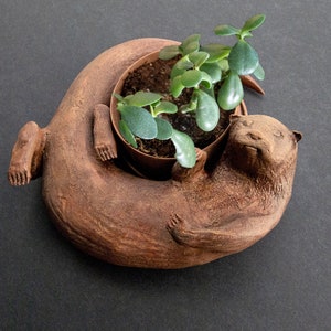 Original Otter Bowl, Flower Pot, Succulent Planter, 3D Printed, Wooden Dish image 1
