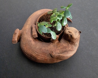 Original Otter Bowl, Flower Pot, Succulent Planter, 3D Printed, Wooden Dish