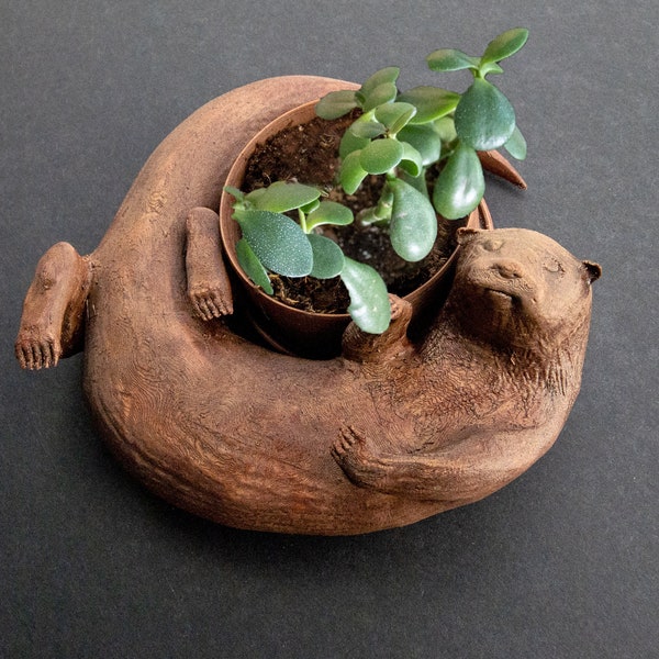 Original Otter Bowl, Flower Pot, Succulent Planter, 3D Printed, Wooden Dish