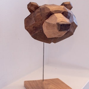 Wooden Bear Geometric Poly 3D print Paper Craft Style on Stand image 2