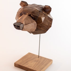 Wooden Bear Sculpture 3D printed on Stand