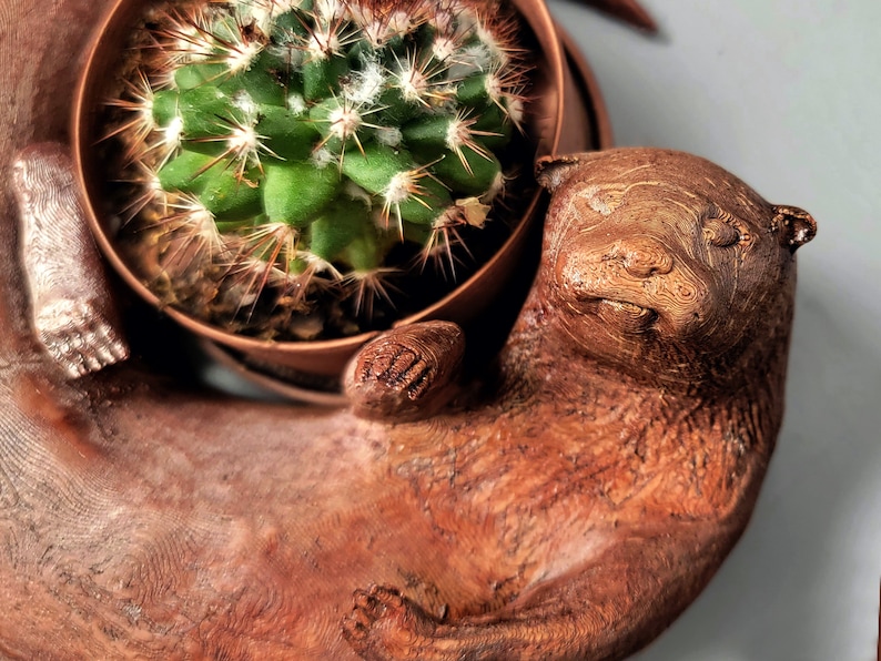 Original Otter Bowl, Flower Pot, Succulent Planter, 3D Printed, Wooden Dish image 4