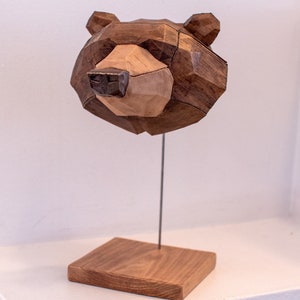 Wooden Bear Geometric Poly 3D print Paper Craft Style on Stand image 3