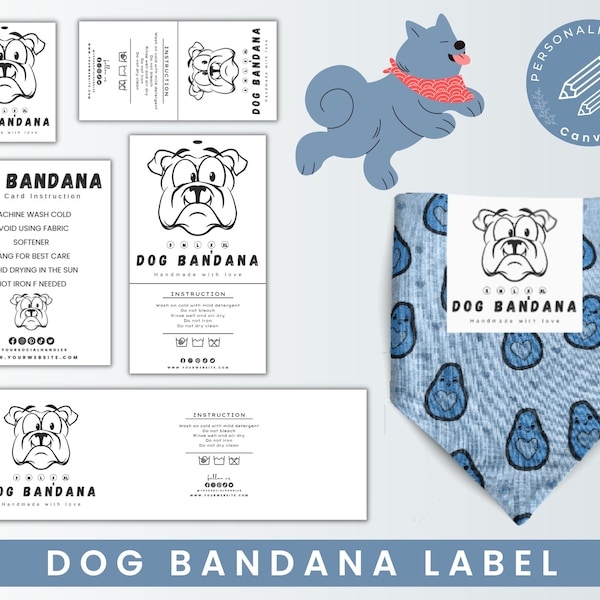 Dog Bandana Label, Printable Dog Bandana Label, Printable Dog Product Labels, Dog Bandana Template, Bandana Packaging, Dog Bandana Tags