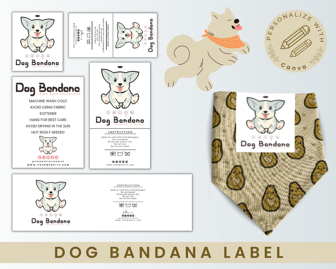 Printable Dog Bandana Label, Dog Bandana Label, Printable Dog Product