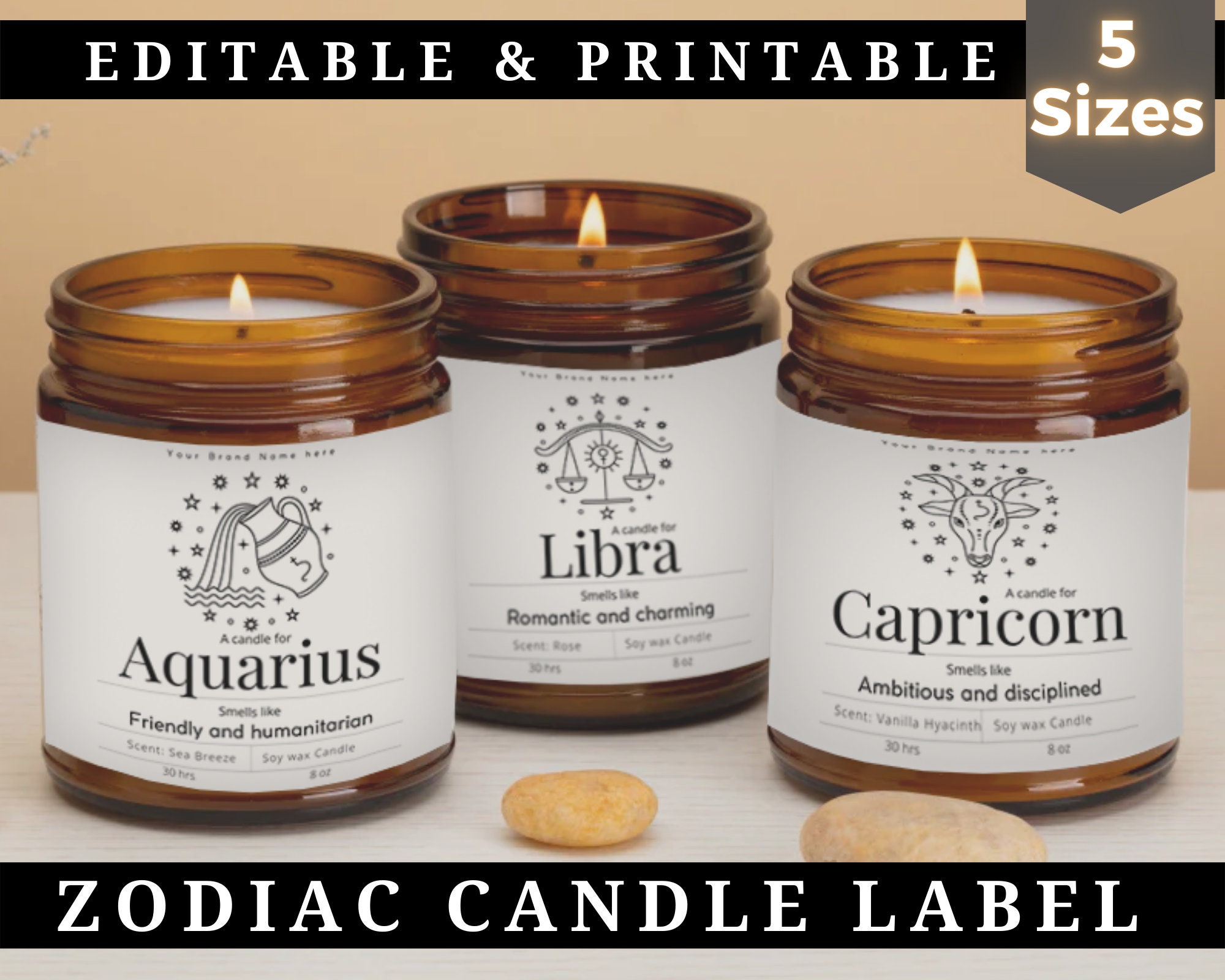 Zodiac Candle Label Holiday Candle Label Template Editable Etsy