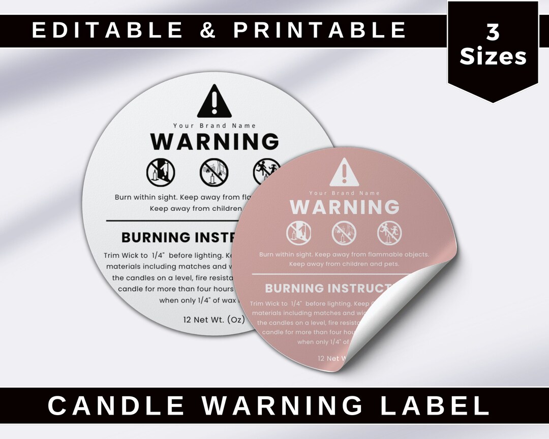 Editable Candle Warning Label Template, Candle Instructions, Candle