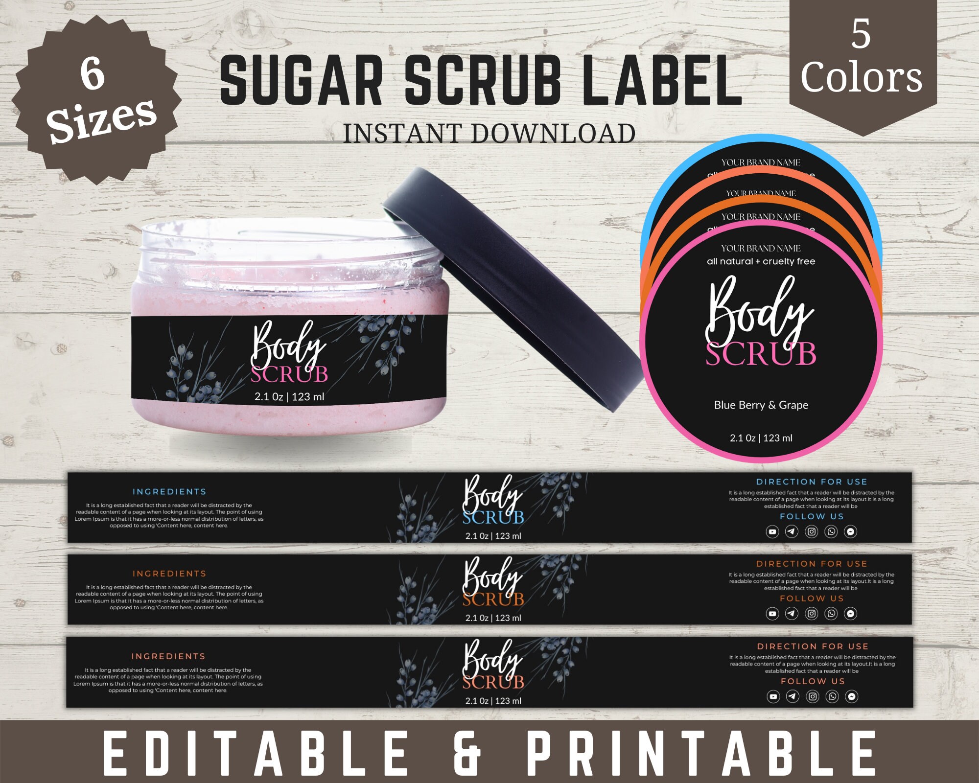 Cosmetic Labels, Sugar Scrub Label, Body Scrub Label, Body Product