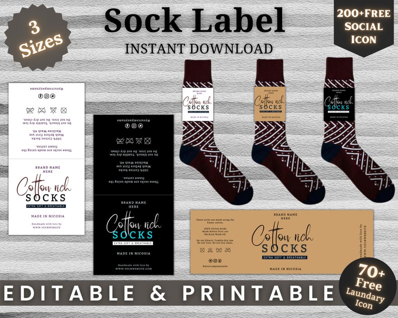 Printable Sock Labels, Socks Tags, Wrap Sock Label, Tie Sock Label ...