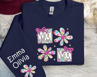 Coquette Mama Hoodie with Custom Name, Personalized New Mom Present Sweater,  Personalized Mother's Day Gift, Custom Name Motherhood Hoodie