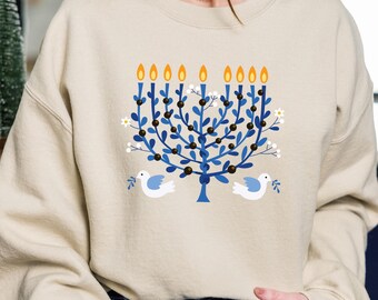 Menorah Candelabra Sweatshirt, Hanukkah Christmas Sweatshirt, Jewish Religious Sweatshirt, Women's Jewish Sweater, Jewish Holiday Gift