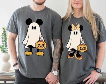 Comfort Colors Mickey & Minnie Halloween Couple Shirts, Disney Halloween Tee, Mickey Ghost Shirt, Minnie Ghost Shirt, Halloween Matching Tee