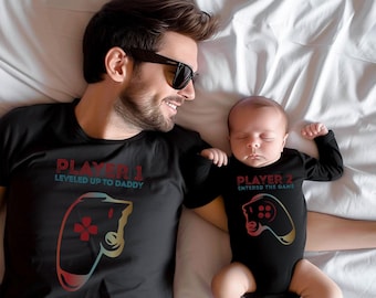 Level Up to Daddy Shirt, Player 1 and  Player 2 Tee,  Fathers Day Gift, Player 2 Entered Game Outfit, Matching Daddy and Baby Shirts