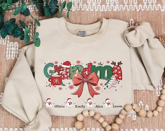 Personalized Grandma Christmas Sweatshirt With Grandkids Name, Xmas Gift For Grandma, Custom Grandma Sweatshirt, Grandma Holiday Gift