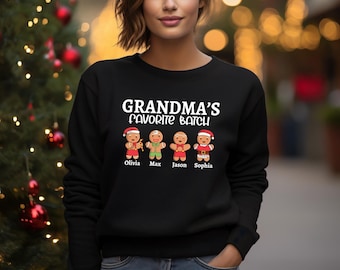 Personalized Grandmas Favorite Batch Sweatshirt, Grandma Christmas Sweatshirt With Grandkids Name, Grandma Christmas Gift, Grandma Sweater