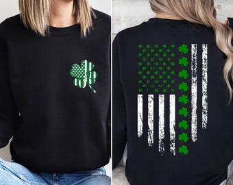 St. Patrick's Day American Flag Sweatshirt, St Patricks Day Sweater, Shamrock Flag Sweatshirt, Lucky Sweatshirt, Irish Women Sweatshirt
