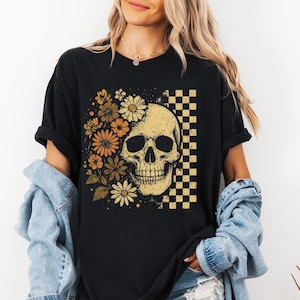 Comfort Colors® Floral Skeleton Skull Shirt, Skeleton Halloween Shirt, Halloween Skull Shirt, Spooky Season T-Shirt, Funny Halloween Shirt