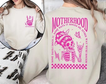 Sudadera "Maternidad", suéteres "Algún día lo rockeo", suéter "Maternidad Rock Skeleton", sudadera "Mamá", cuello redondo "Maternidad", regalo para el Día de la Madre