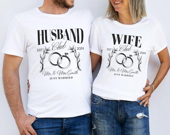 Custom Husband and Wife Shirts, Social Club Mr and Mrs T-Shirt, Just Married Couples Gift, Bride and Groom Shirts, Honeymoon Shirt