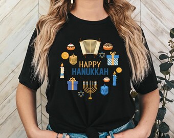 Happy Hanukkah Shirt, Holiday Hanukkah Shirt, Jewish Holiday Tee, Jewish T-Shirt, Hanukkah Gift, Religious Shirt for Jewish, Hanukkah Shirt