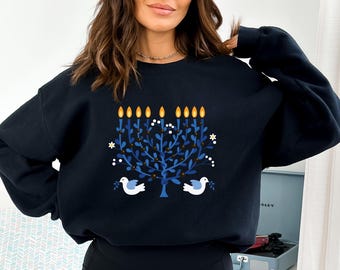 Menorah Candelabra Sweatshirt, Shalom Sweatshirt, Chrismukkah Sweatshirt, Jewish Religious Sweatshirt, Women's Jewish Sweat, Jewish Gift
