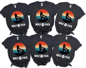 Camisetas personalizadas de familia de lobos, camiseta retro de manada de lobos, camiseta para amantes de los lobos, regalo para amantes de los animales, camiseta para grupos de acampada, camiseta de aventura