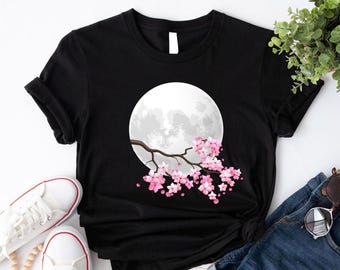 Cherry Blossom Shirt, Flower Nature Shirt, Japanese Cherry Blossoms Unisex Women's Minimalist Tee for Women Outdoors Spring Flowers Tee