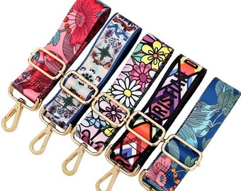 Flor de estilo de verano, bolsa de hombro de reemplazo y correa de bolso, lienzo tejido colorido, correa de bolso ajustable, correas de hombro de cuerpo cruzado