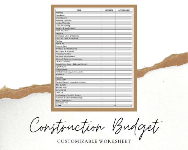 New Home Construction Budget Etsy