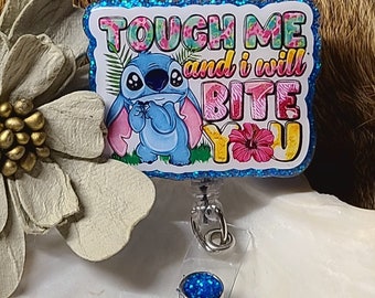 Blue Alien Stitch Badge Reel, Medical Badge Reel, Nurse Badge Reel