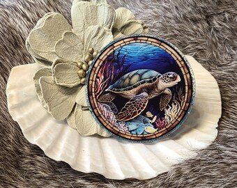 Salt Water Turtle Badge Reel, Stain Glass Badge Reel