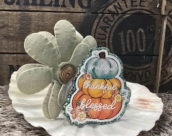 Thankful, Grateful & Blessed Fall Pumpkin Nurse Medical Office Badge Reel