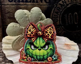 Halloween Fall Grinchy girl pumpkin UV-UTF Medical Office  Badge Reel