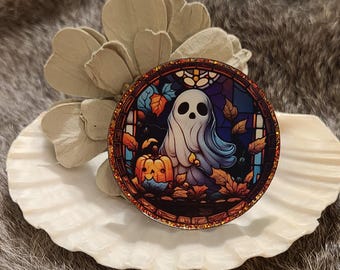 Halloween Stained Glass Ghost Badge Reel