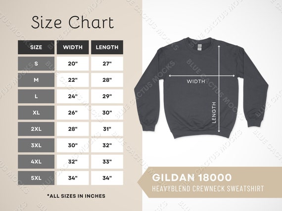 Gildan 18000 Size Chart Sizing Guide for Heavyblend Crewneck - Etsy