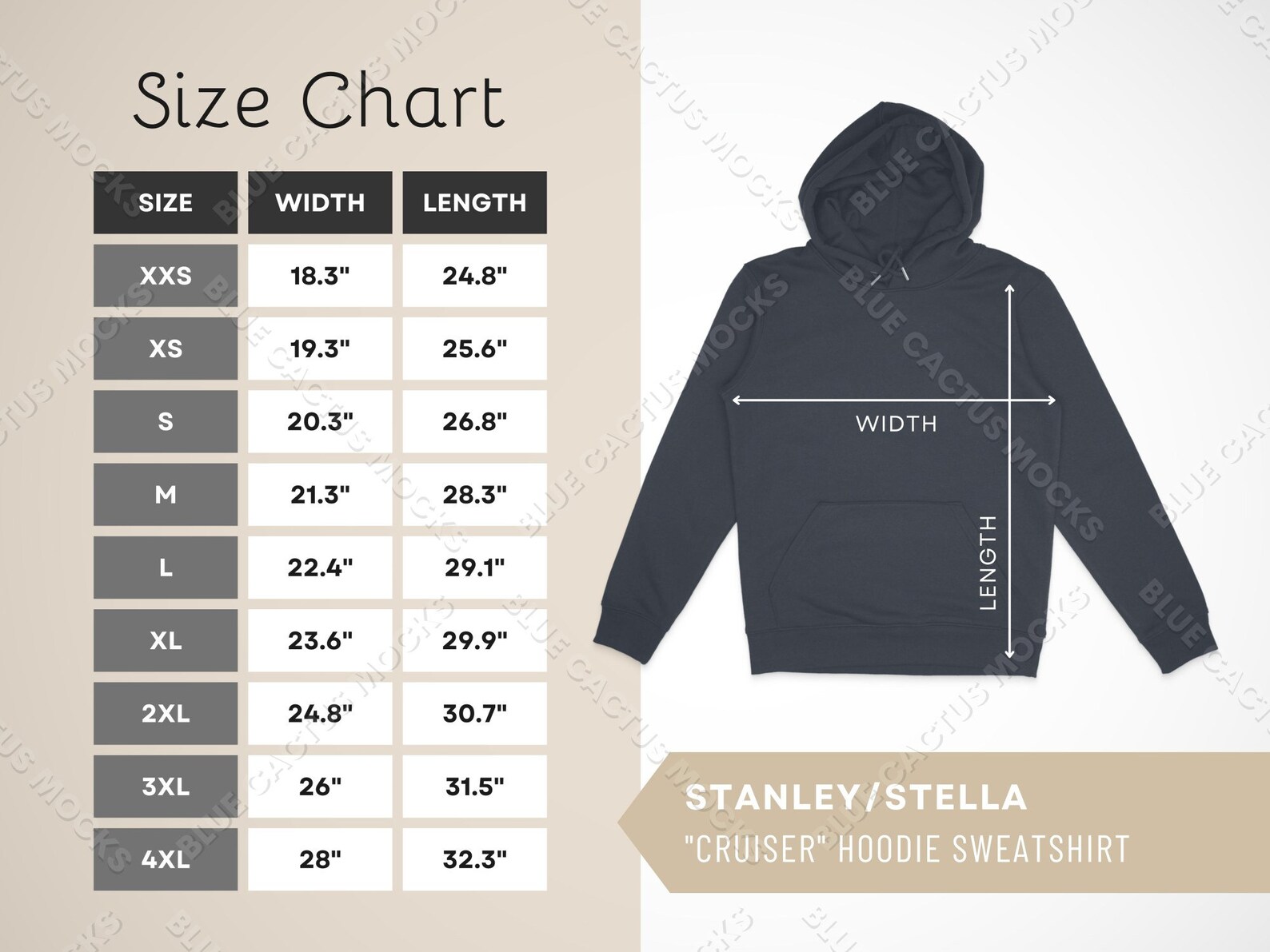 Stanley Stella Cruiser Size Chart Sizing Guide for Unisex Etsy