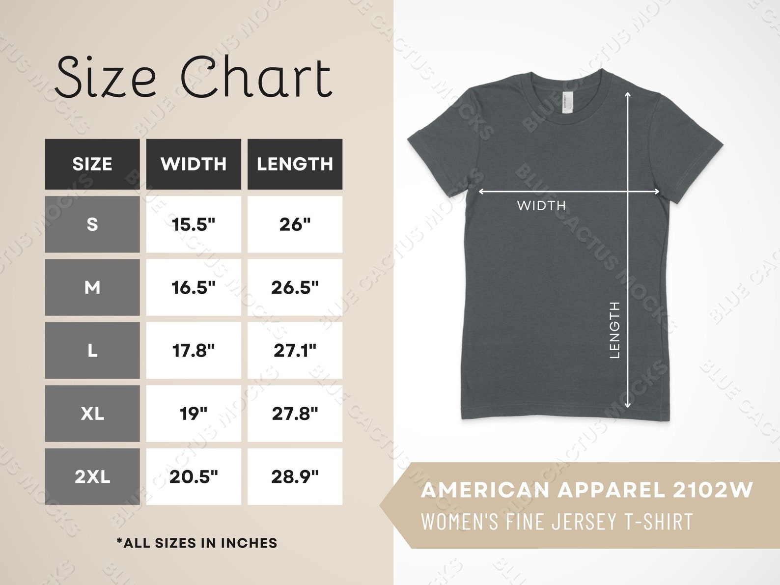 American Apparel 2102W Size Chart T-shirt Sizing Guide for - Etsy