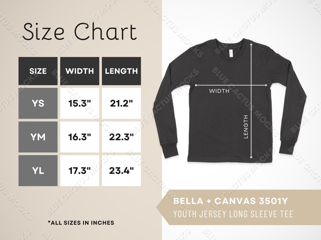Bella Canvas 3501Y Size Chart T Shirt Sizing Guide for Youth - Etsy