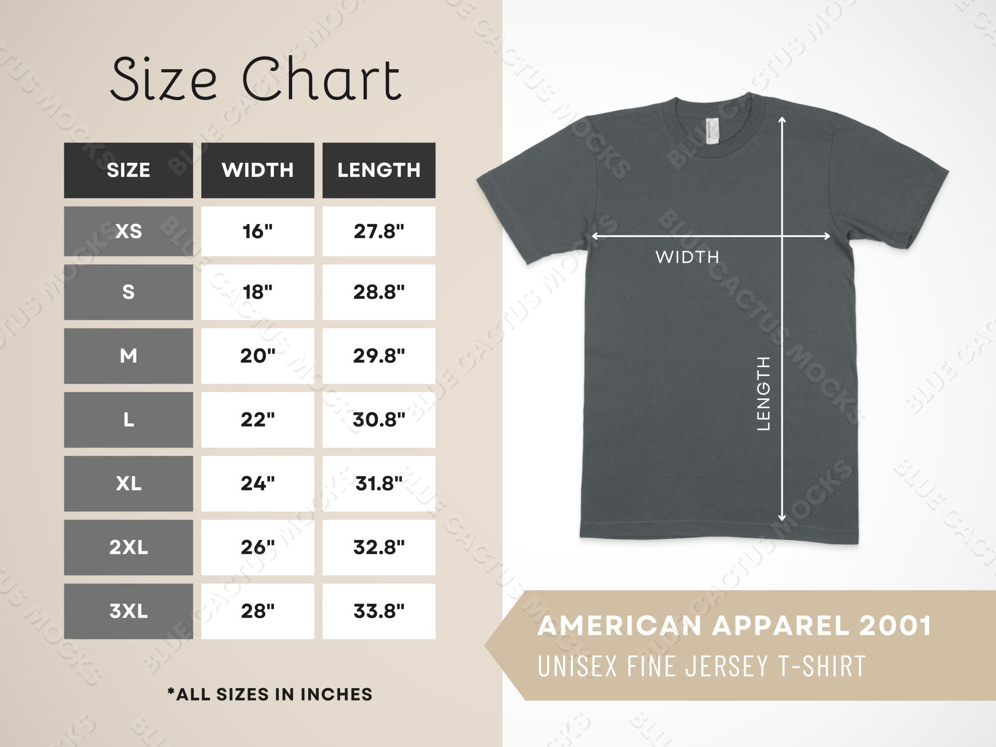 American Apparel 2001 Size Chart T-shirt Sizing for - Etsy