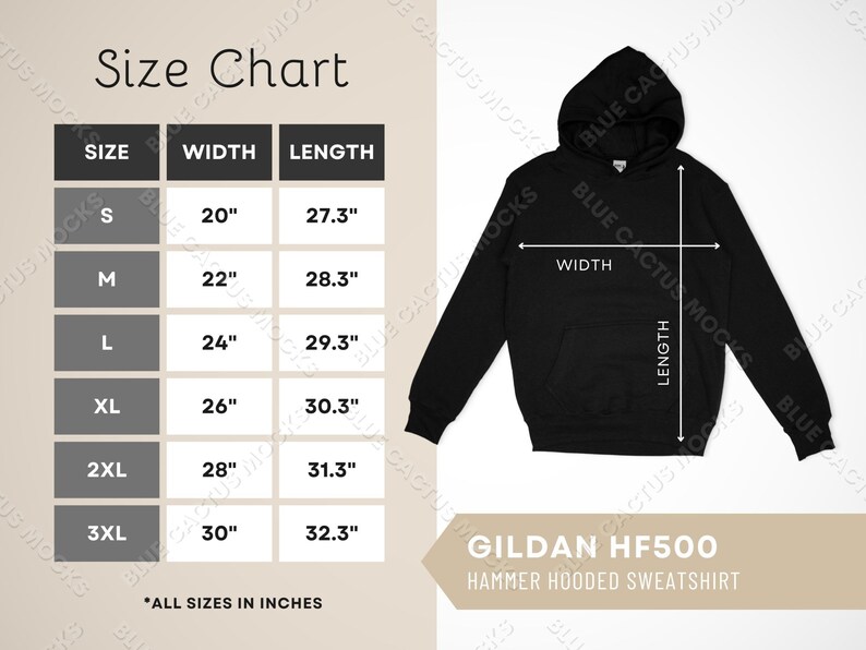 Gildan HF500 Size Chart Sizing Guide for Hammer Hooded - Etsy Australia