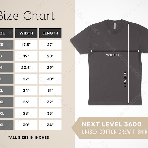 Next Level 3600 Size Chart - Etsy