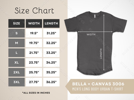 Bella Canvas 3006 Size Chart T-shirt Sizing Guide for Mens - Etsy