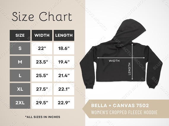 Bella hoodie size chart sales