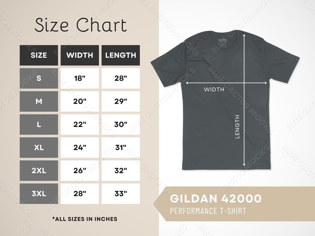 Gildan 42000 Size Chart T-shirt Sizing Guide for Adult - Etsy