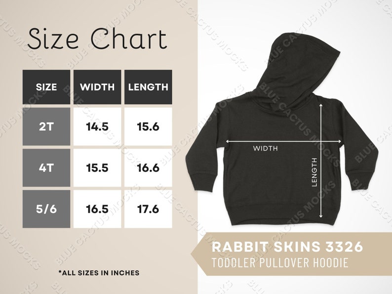 Rabbit Skins 3326 Size Chart, Sizing Guide for Toddler Pullover Hoodie